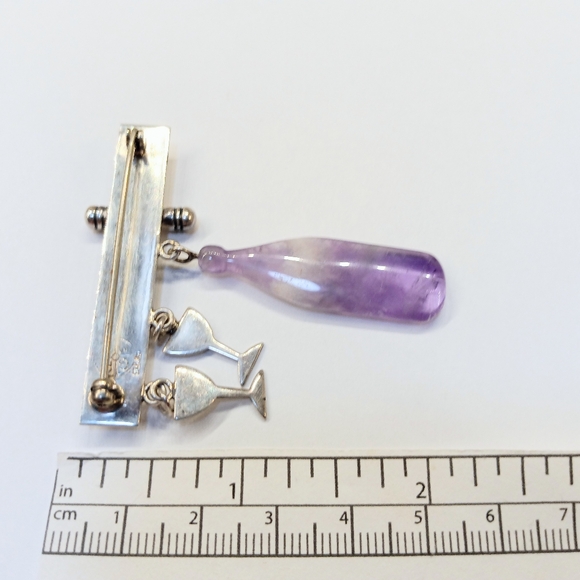 Vintage Sterling Amethyst Stone Wine Bottle Brooch Pin - Picture 4 of 5